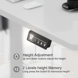 the control buttons of a solid wood standing desk with minimalistic design perfect for urban offices